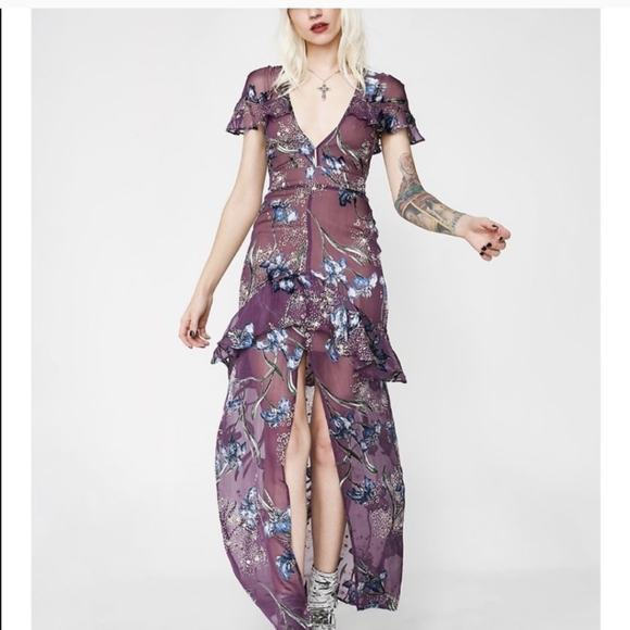 For Love and Lemons Cleo Floral Maxi dress in Violet size M - Picture 4 of 8